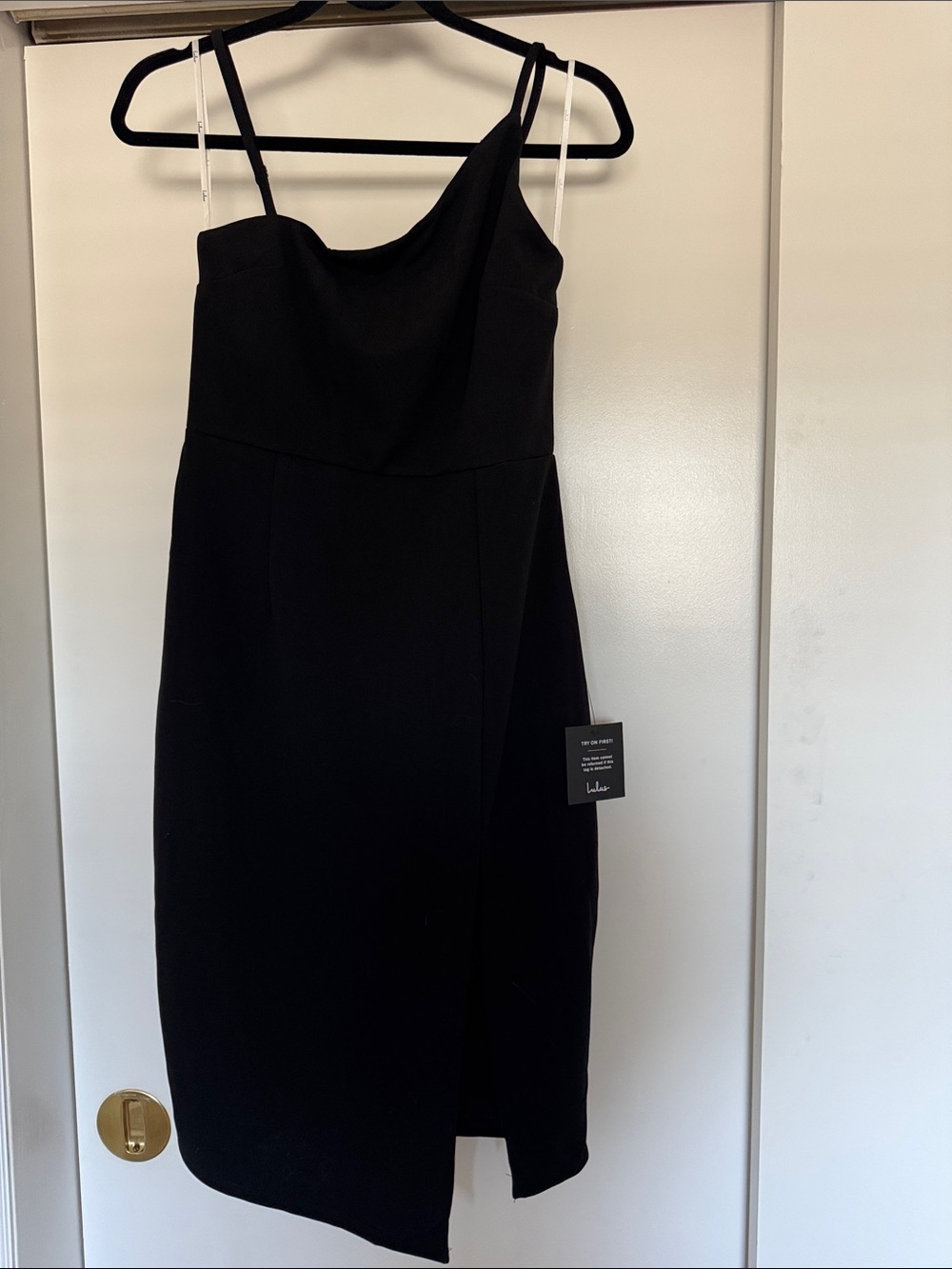 NWT Lulu's Black Asymmetrical Midi Dress with Slit